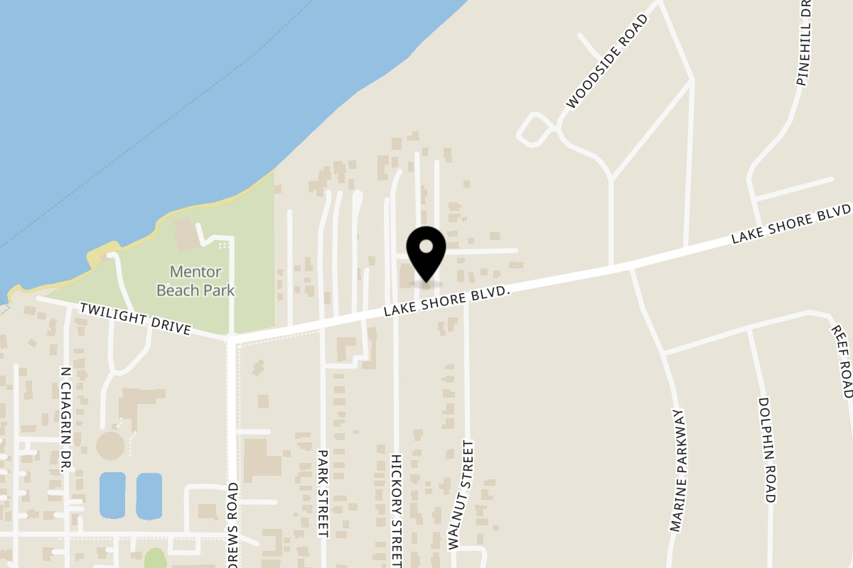 Map showing the location of Lucky Dogs Pub on 7855 Lakeshore Blvd in Mentor-On-The-Lake